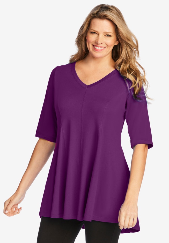 Elbow Sleeve V-Neck Fit and Flare Tunic image number 0
