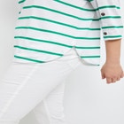 Cotton Spandex Boat Neck 3/4 Sleeve Button Trim Tee image number null