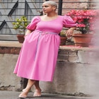 Smocked Bodice Asym Neck Dress image number null