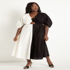 Two-Tone Linen Dress With Tie Front image number null