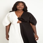 Two-Tone Linen Dress With Tie Front image number null