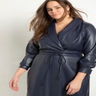 Shawl Collar Faux Leather Dress image number null