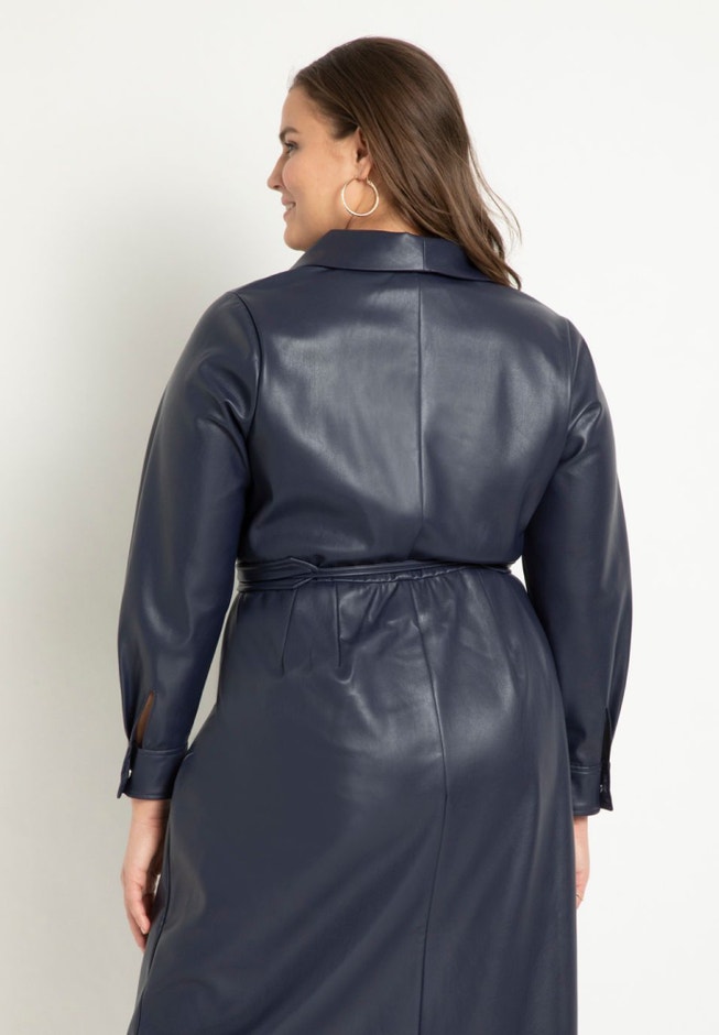Shawl Collar Faux Leather Dress image number 2