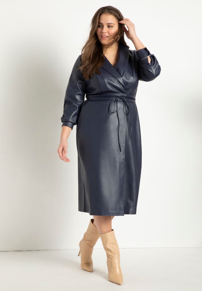Shawl Collar Faux Leather Dress image number 0