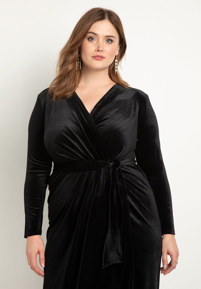 Velvet Wrap Dress With Tie image number 1