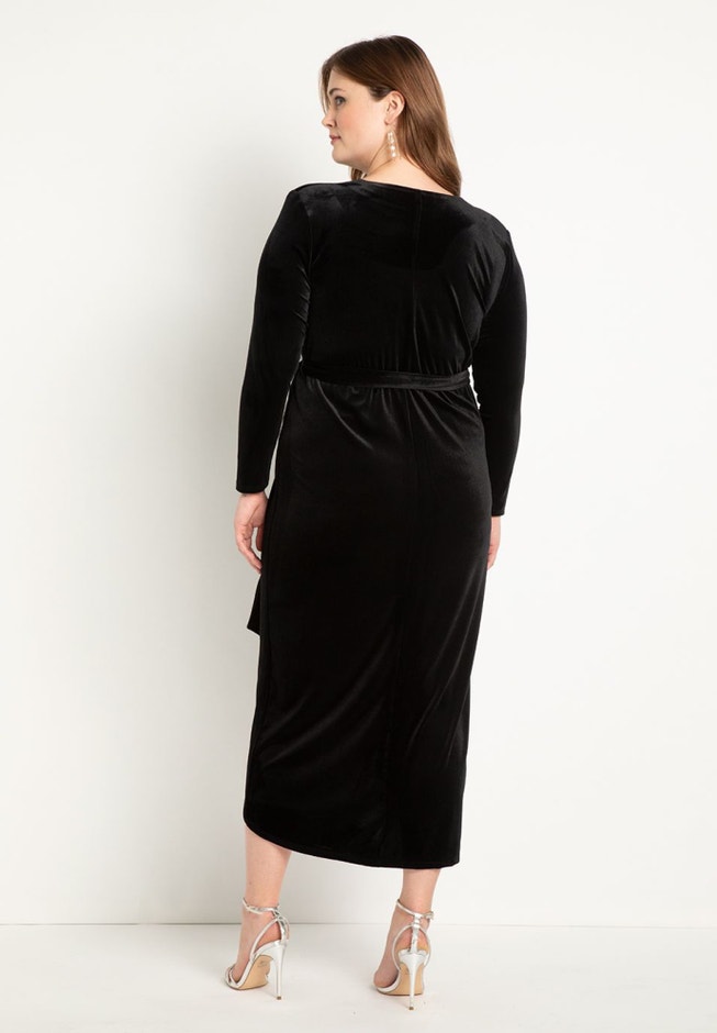 Velvet Wrap Dress With Tie image number 2