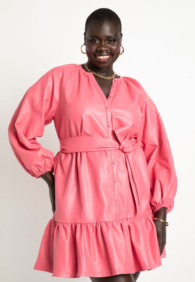 plus size pink leather dress Sassy Shortcake Leather Lover Dress