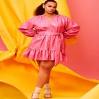 Faux Leather Shirred Mini Dress image number null