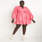 Faux Leather Shirred Mini Dress image number null