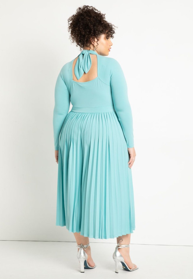 Draped Bodice Dress With Pleated Skirt image number 2
