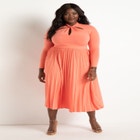 Draped Bodice Dress With Pleated Skirt image number null