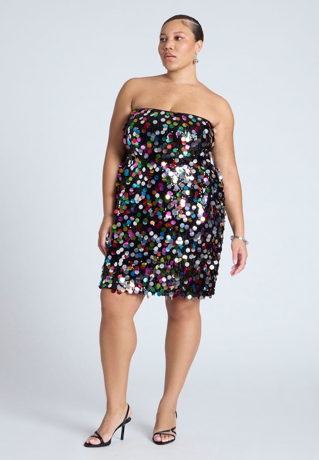 Confetti Sequin Flare Skirt Mini Dress | ELOQUII Confetti Sequin Flare Skirt Mini Dress | ELOQUII