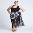 Wrap Front Fringe Mini Skirt image number null