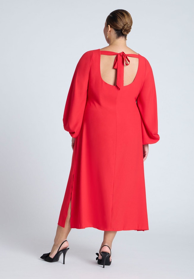Puff Sleeve Open Back Midi Dress image number null