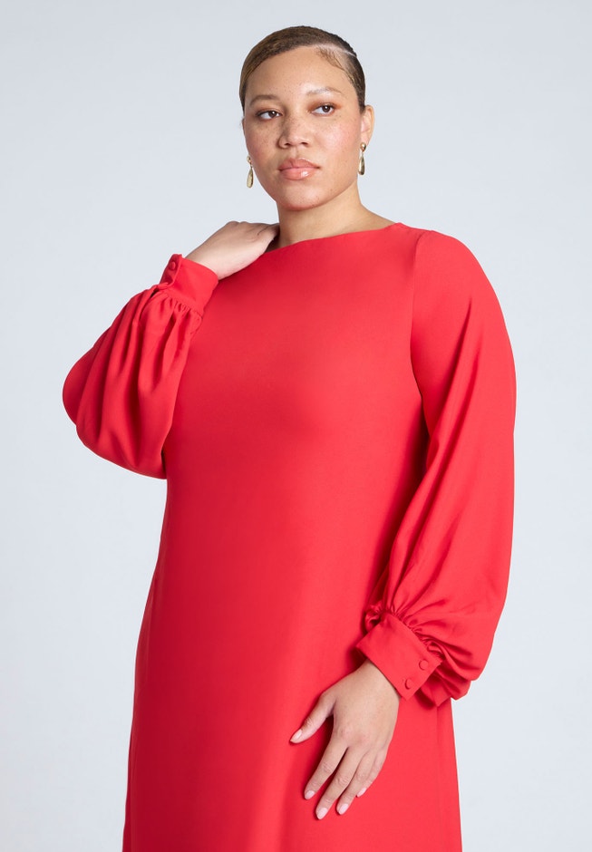 Puff Sleeve Open Back Midi Dress image number null