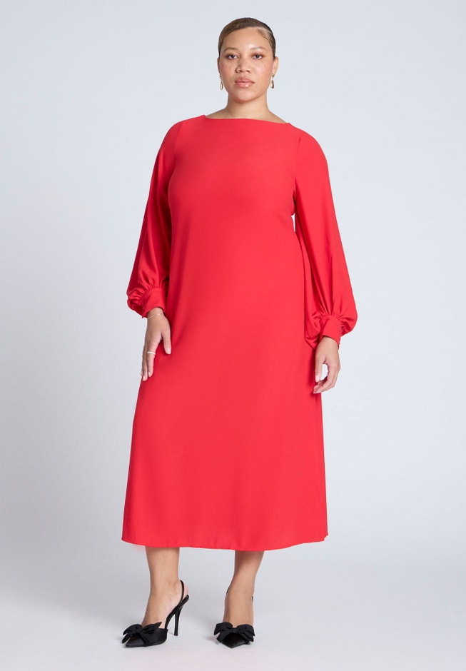 Puff Sleeve Open Back Midi Dress image number null