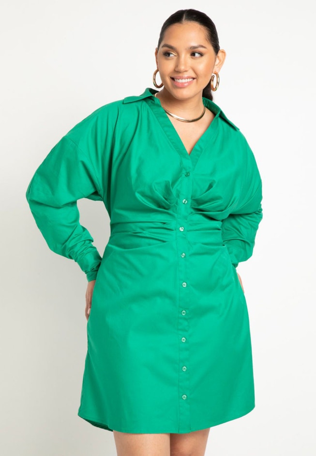 Rounded Sleeve Button Front Dress image number 1