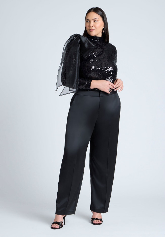 Sequin Mockneck Top With Bow image number 2