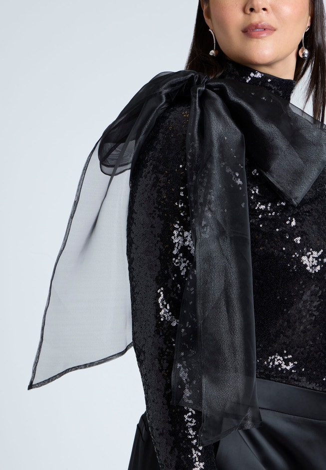 Sequin Mockneck Top With Bow image number 3