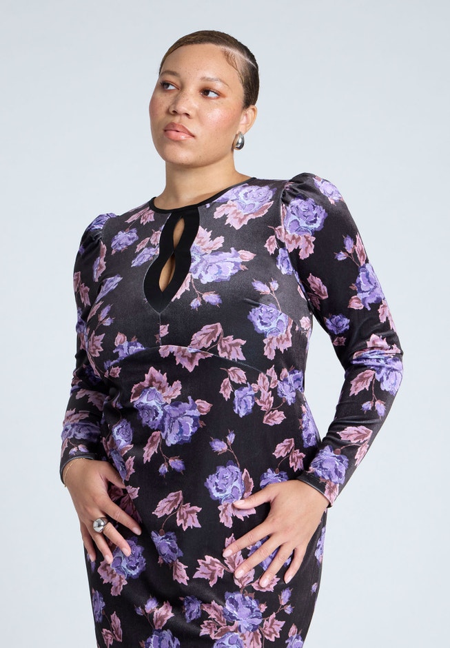 Printed Velvet Midi Dress image number 2