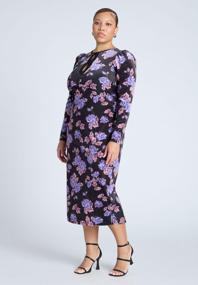 Printed Velvet Midi Dress image number 0
