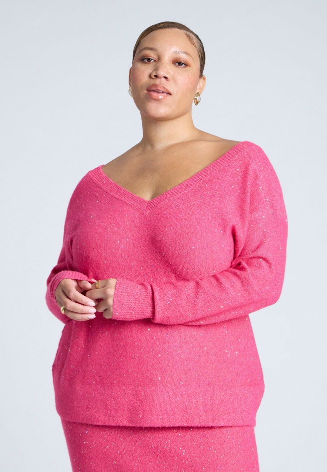 Sequin V-Neck Sweater image number null