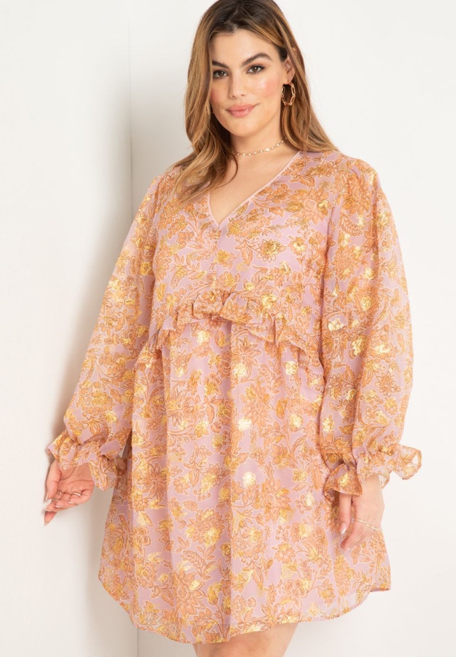 Clipped Jacquard Ruffle Mini Dress image number 1