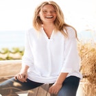 Rayon Three-Quarter Sleeve Effortless Tab-front Blouse image number null