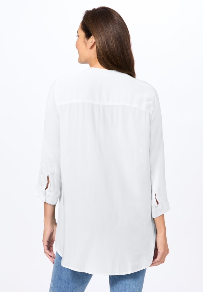 Rayon Three-Quarter Sleeve Effortless Tab-front Blouse image number 1