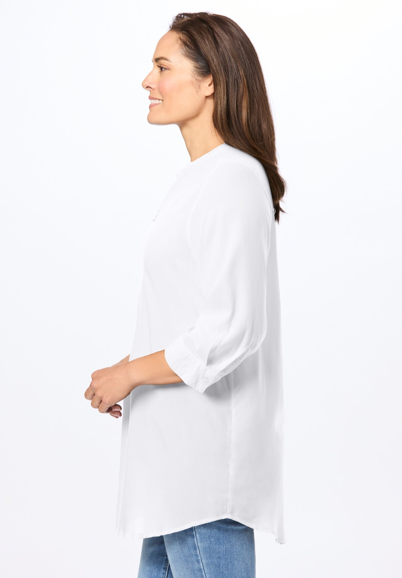Rayon Three-Quarter Sleeve Effortless Tab-front Blouse image number 2