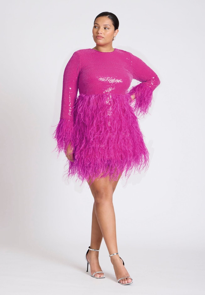 ELOQUII x kate spade new york Sequin And Feather Mini Dress image number 1