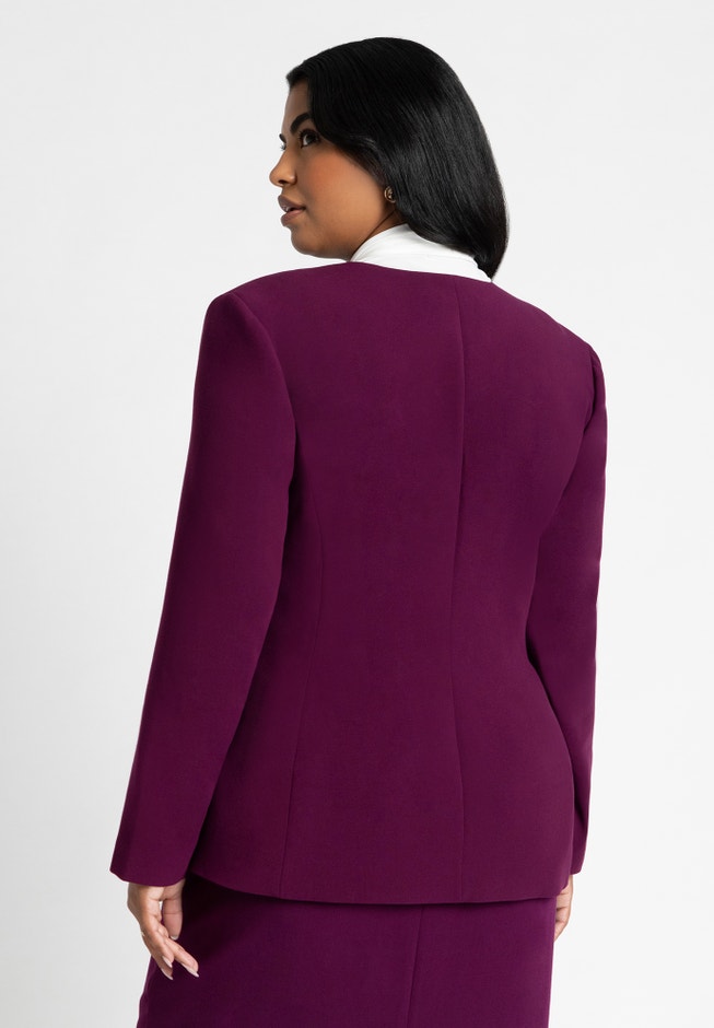 The 365 Semi Stretch Double Breast Collarless Blazer image number 1