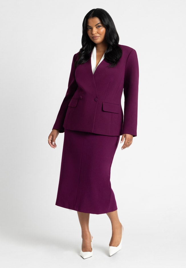 The 365 Semi Stretch Double Breast Collarless Blazer image number 2