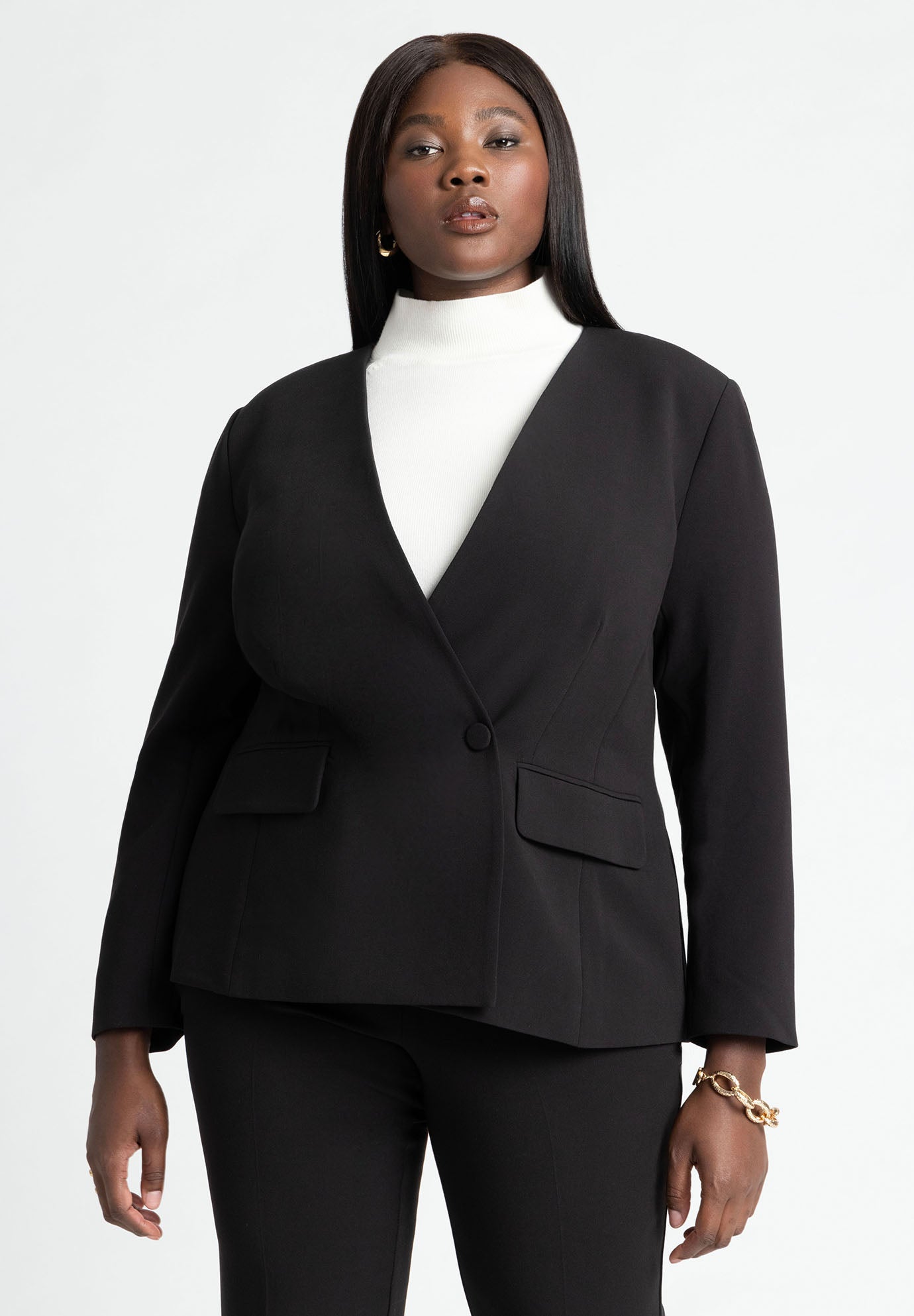 The 365 Semi Stretch Double Breast Collarless Blazer image number 0