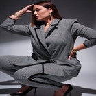 Houndstooth Exaggerated Shoulder Blazer image number null