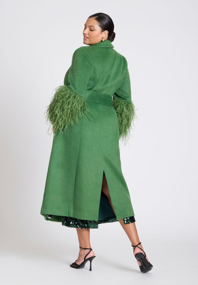 ELOQUII x kate spade new york Feather Sleeve Wool Coat image number 3