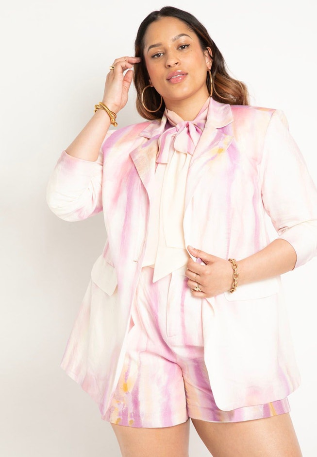 Printed One Button Blazer image number null
