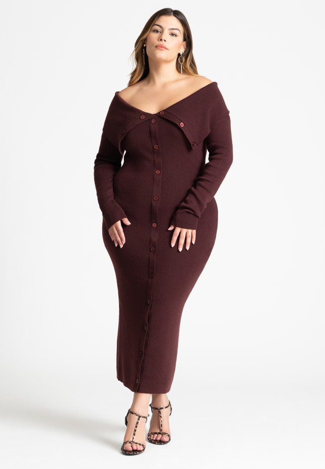 Off Shoulder Sweater Midi Dress image number 1