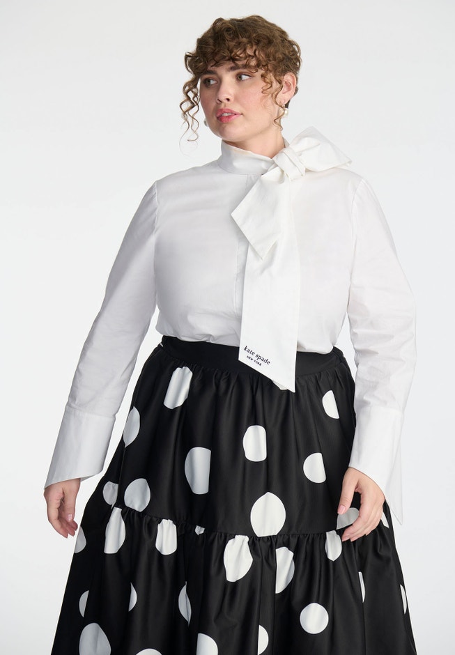 ELOQUII x kate spade new york Dramatic Bow Poplin Blouse image number 1