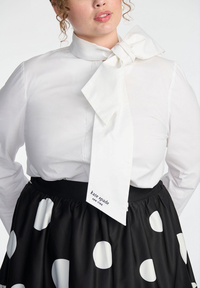 ELOQUII x kate spade new york Dramatic Bow Poplin Blouse image number 4