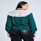 Sheer Yoke Sweater With Tie Neck image number null