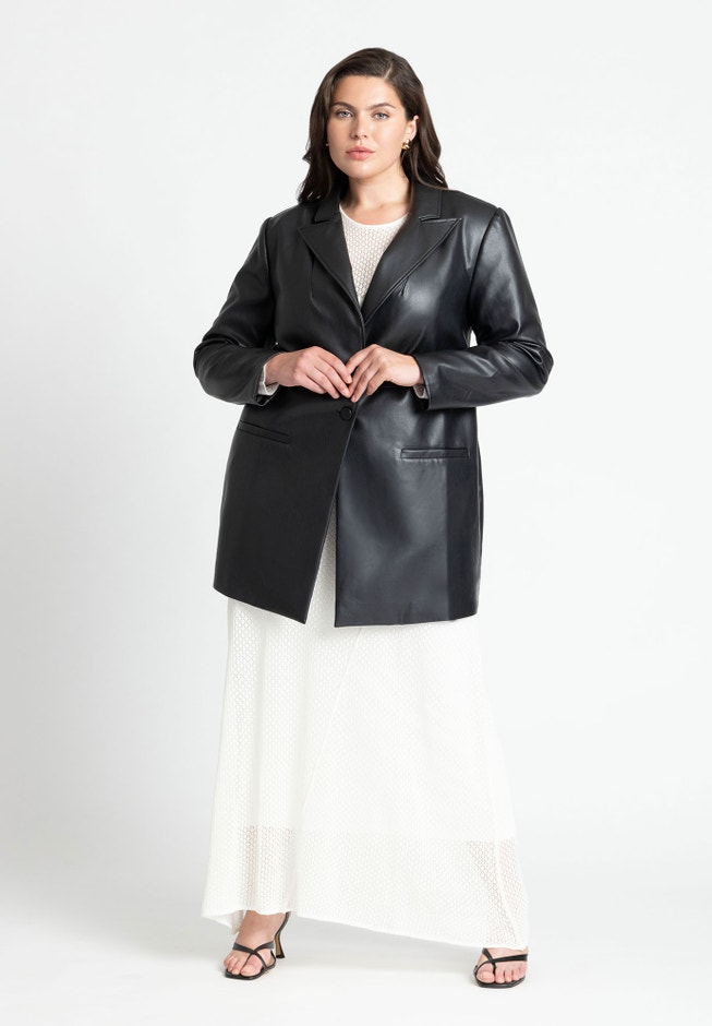 Sleek Faux Leather Blazer image number 2