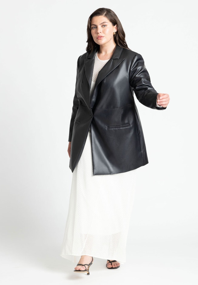 Sleek Faux Leather Blazer image number 3