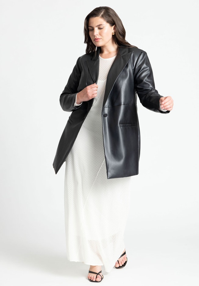 Sleek Faux Leather Blazer image number 4