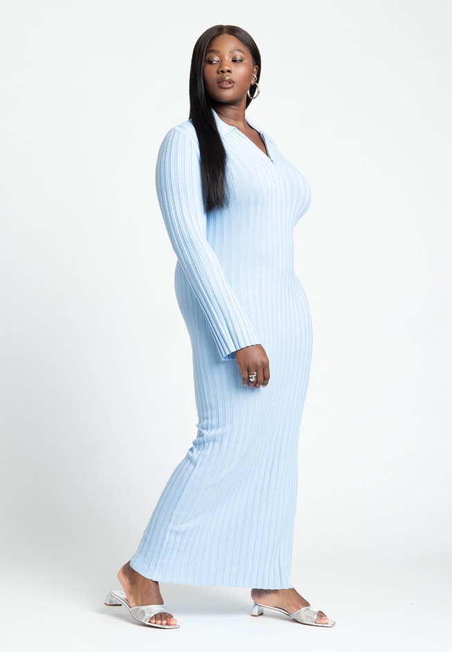 Zipper Sweater Dress With Collar image number 1