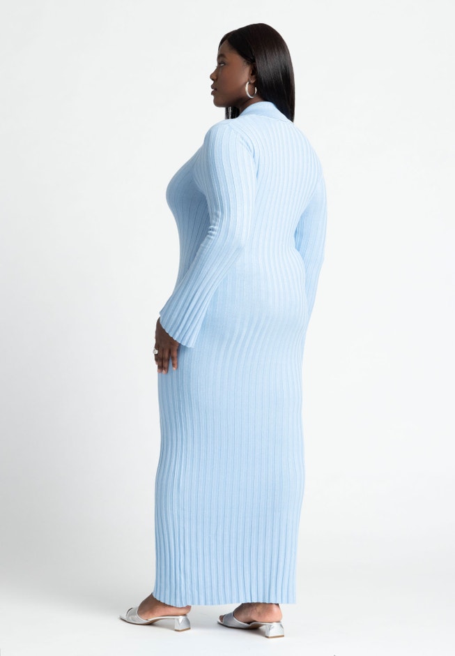 Zipper Sweater Dress With Collar image number 2