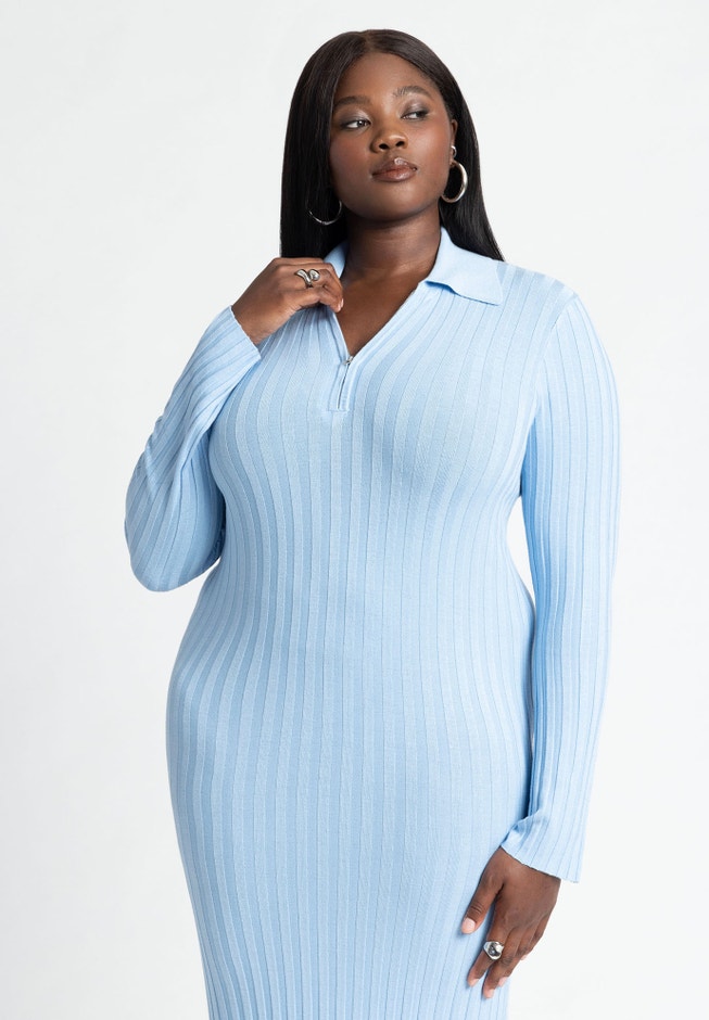 Zipper Sweater Dress With Collar image number 3