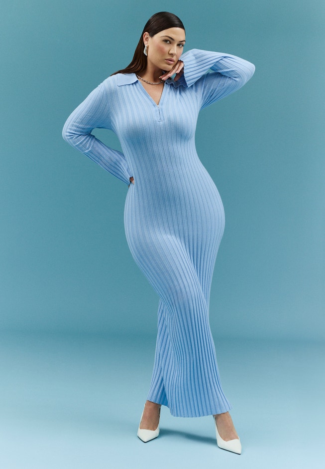 Zipper Sweater Dress With Collar image number 0