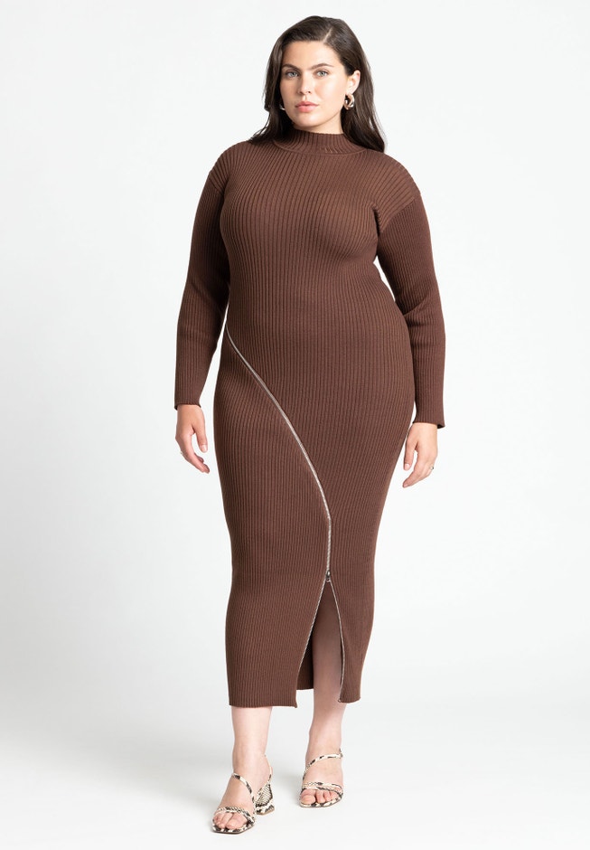 Turtle Neck Sweater Dress W Zipper Slit image number 1