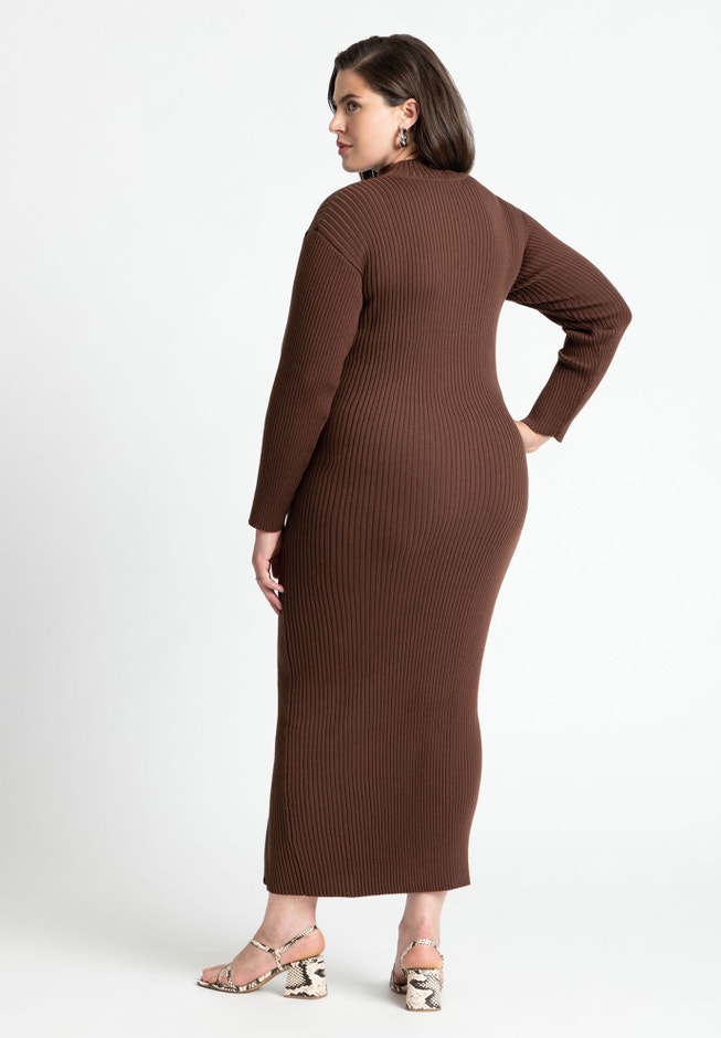Turtle Neck Sweater Dress W Zipper Slit image number 2